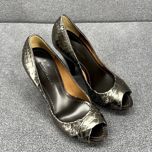 BCBG Maxazria Heels womens 5.5B Snake‎ Skin Metalic Peep Toe Pumps 4" - Picture 4 of 14